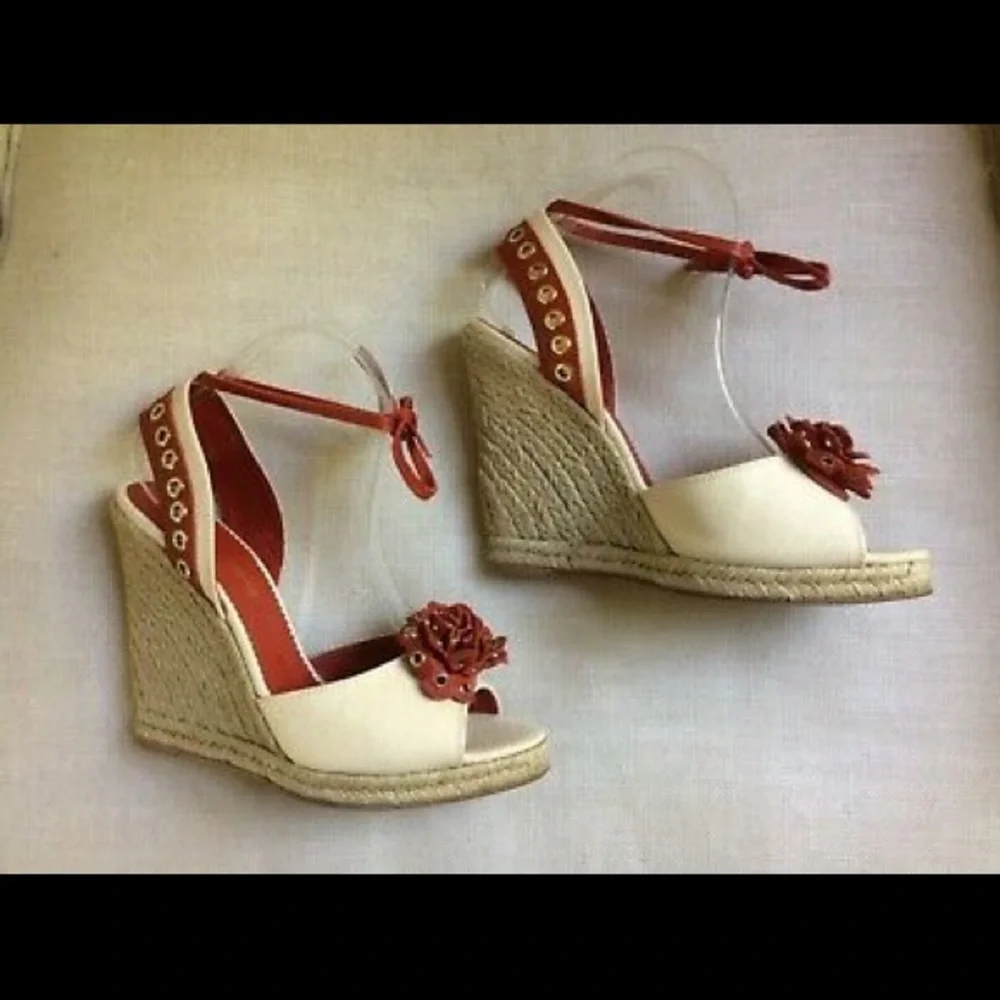 YSL Sandals Tom Ford Espadrille Wedge  Ivory Canvas US 10